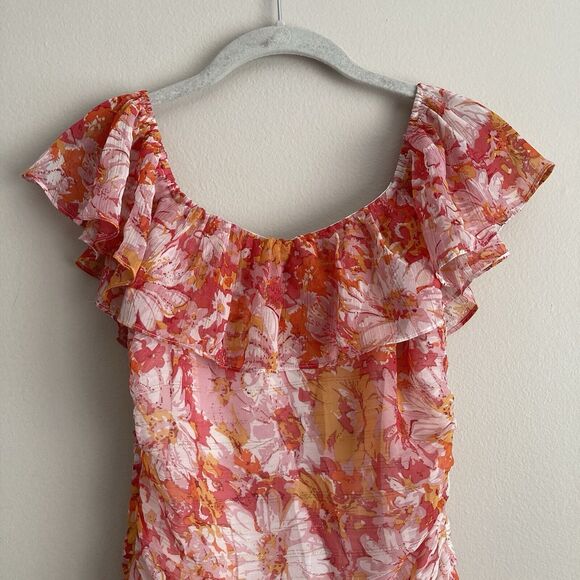 Fortunate One Womens Floral Print Ruched Off Shoulder Dress Pink Size Small - Picture 5 of 12